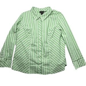Lane Bryant Striped Button Down Shirt Green White Plus Size 26 28‎ Long Sleeve